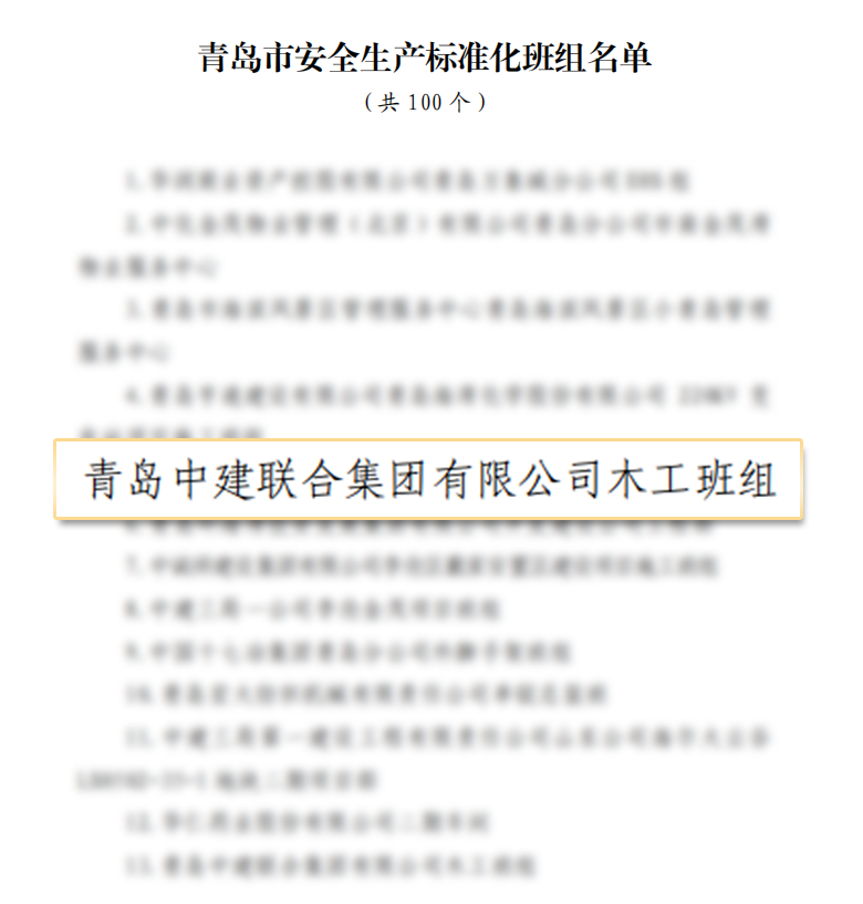 喜報 | 中建聯(lián)合木工班組榮獲“青島市安全生產標準化班組”(圖2)
